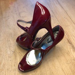 GUESS Red Peep-Toe Heels